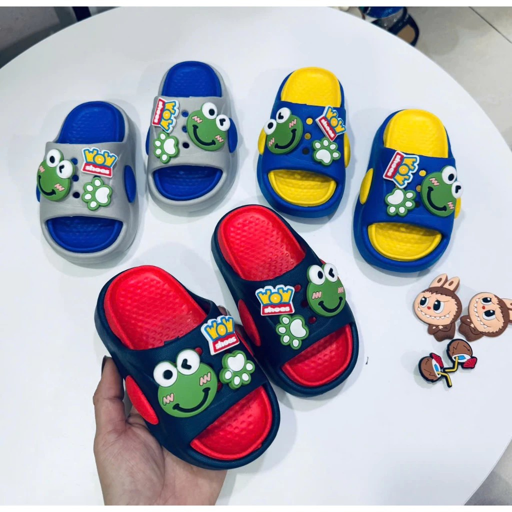 Dép bánh mì đế cao cho bé trai hình ếch siêu dễ thương siêu nhẹ êm chân