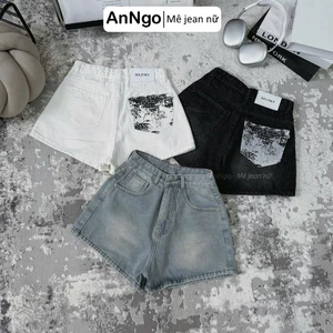 Quần short jean nữ loang màu cách điệu túi sau cá tính Anngo - AT501
