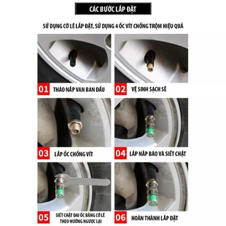 Bộ 4 Đầu Van Báo Áp Suất Lốp Xe Máy, Ô Tô Lõi Đồng Cao Cấp 3 Màu Hiển Thị Kiểm Tra Dễ Dàng Bằng Mắt