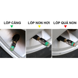 Bộ 4 Đầu Van Báo Áp Suất Lốp Xe Máy, Ô Tô Lõi Đồng Cao Cấp 3 Màu Hiển Thị Kiểm Tra Dễ Dàng Bằng Mắt