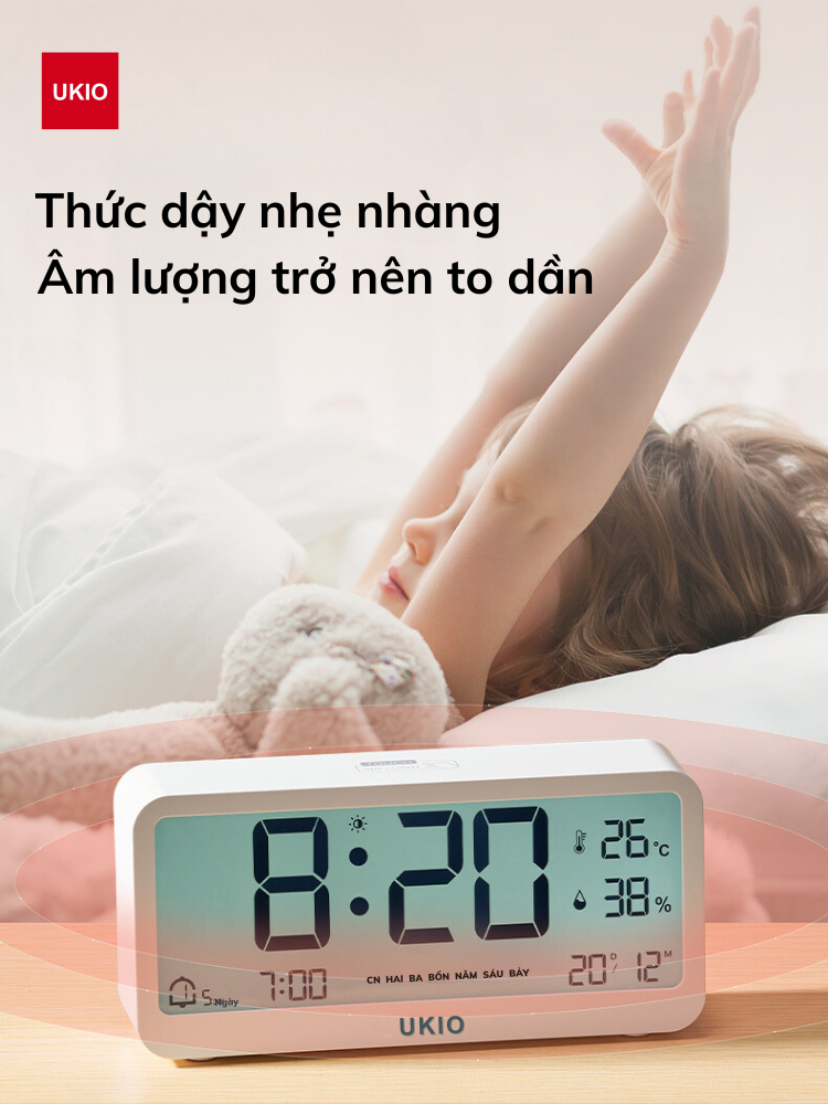 Đồng hồ LED báo thức UKIO màn hình LCD cao cấp đo nhiệt độ, độ ẩm, báo ...