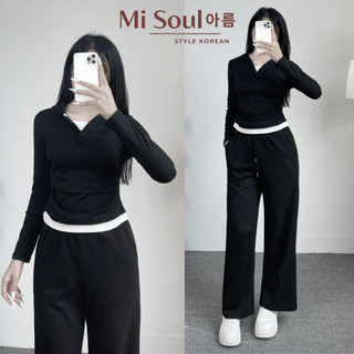 Set Len Dài Tay Nữ Len Lông Thỏ, Bộ Thu Đông Có Mũ Cúc Cổ Phối Viền Trắng Nhún Eo Mix Quần Suông Dài BigSize 336