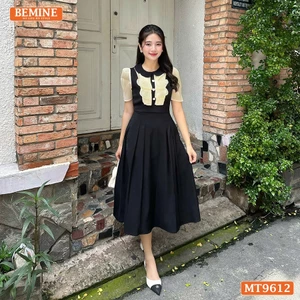 Đầm thiết kế BEMINE cổ sen dáng chữ A ngực phối bèo phù hợp đi làm, đi chơi-MT9612