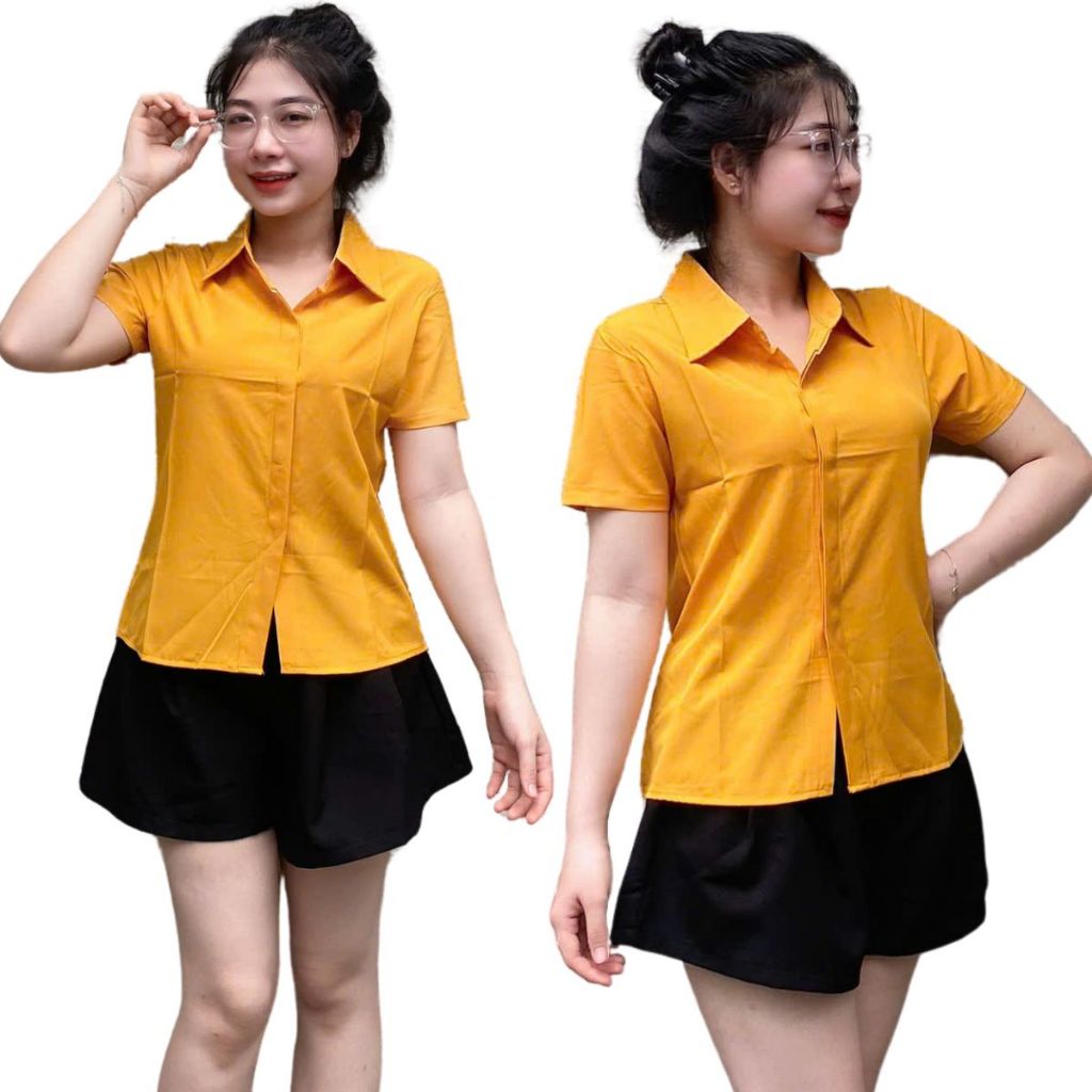 Áo Sơ Mi Nữ Công Sở Bigsize ESHOP - Áo Sơ Mi Tay Ngắn Chất Lụa Cổ Polo MS4020 Dấu Khuy Cúc