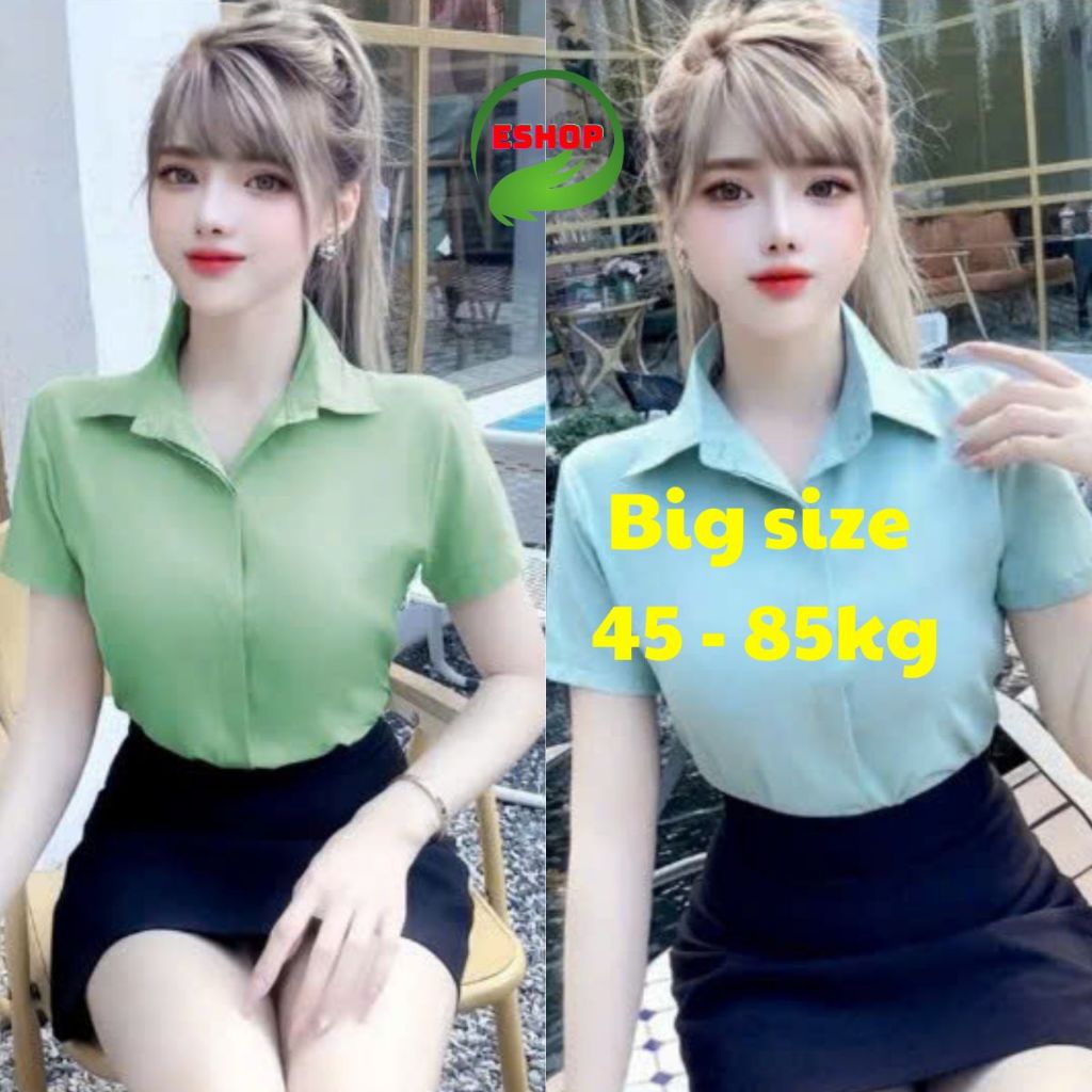 Áo Sơ Mi Nữ Công Sở Bigsize ESHOP - Áo Sơ Mi Tay Ngắn Chất Lụa Cổ Polo MS4020 Dấu Khuy Cúc