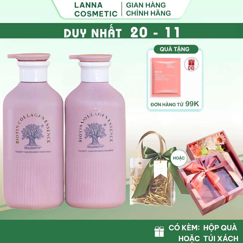 Dầu Gội xả Biotin & Collagen Essence Pink sạch gàu, kích thích mọc tóc, tóc óng mượt- Cặp gội xả Anh Quốc hồng 500ml