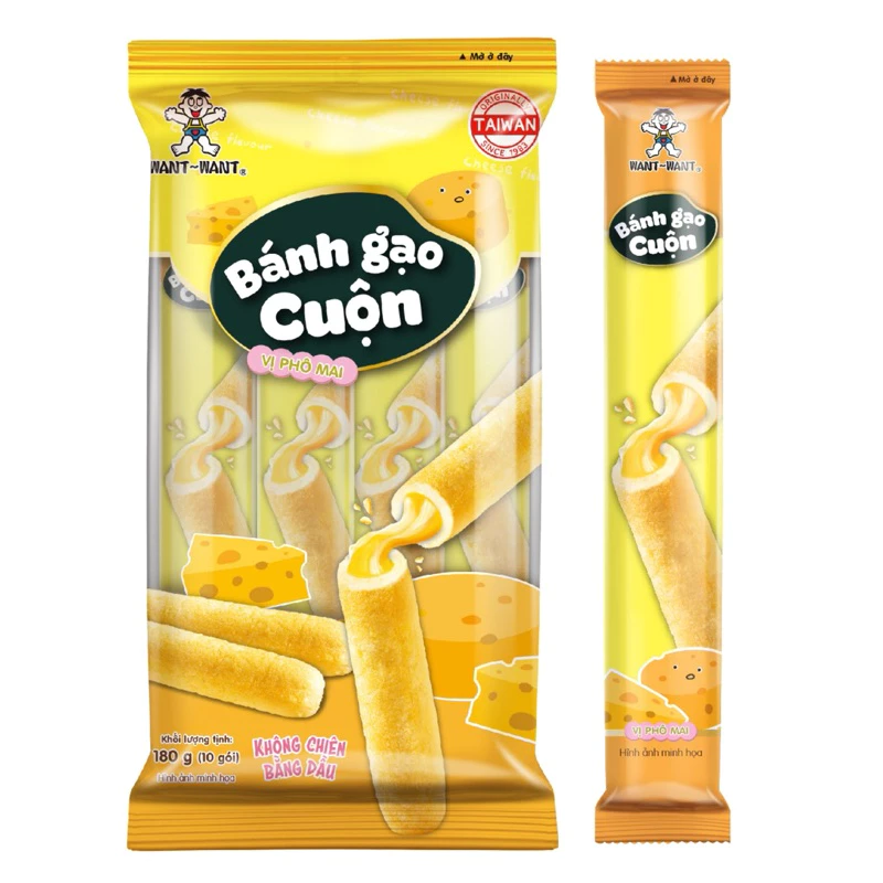Bánh Gạo Cuộn Want Want 170g -bic 10 cây 4 Vị Phô Mai, Rong Biển, Trứng Muối, Bắp Ngọt