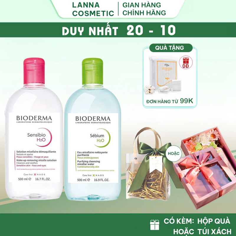 Nước Tẩy Trang Bioderma Cho Da Dầu Mụn Và Da Nhạy Cảm, Sạch Sâu Lành Tính 500ML-(TẶNG BÔNG TẨY TRANG)