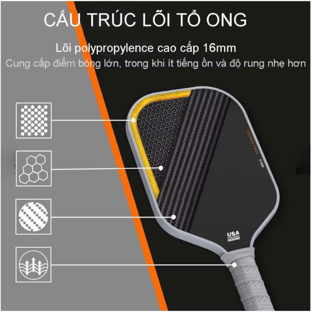 Vợt Pickleball Carbon T700 Pro phiên bản cao cấp tặng kèm phụ kiện