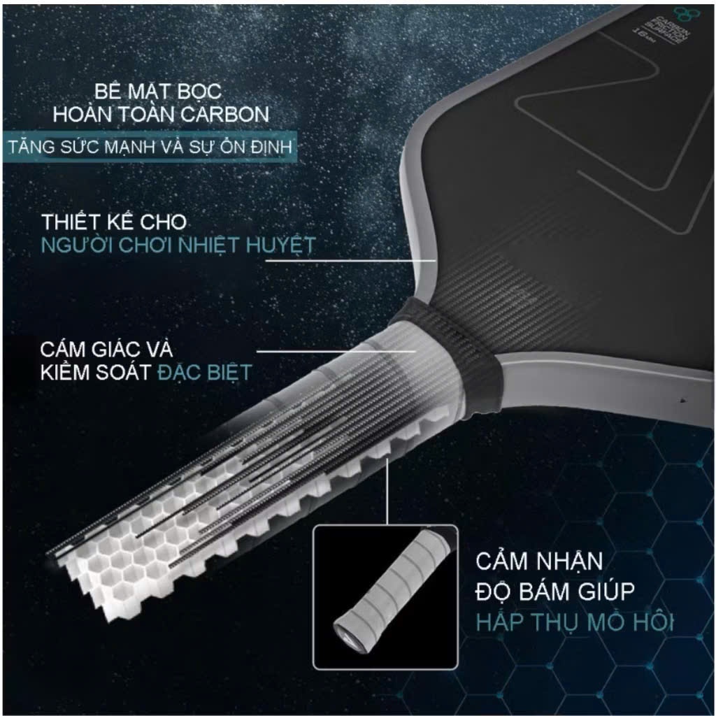 Vợt Pickleball Carbon T700 Pro phiên bản cao cấp tặng kèm phụ kiện