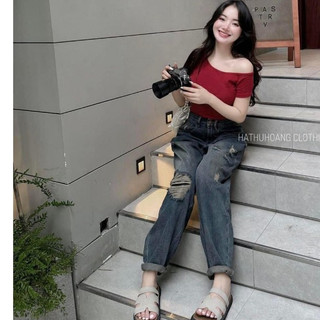 Áo thun lệch vai dáng Vừa Người Chất Mềm