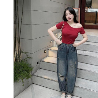 Áo thun lệch vai dáng Vừa Người Chất Mềm