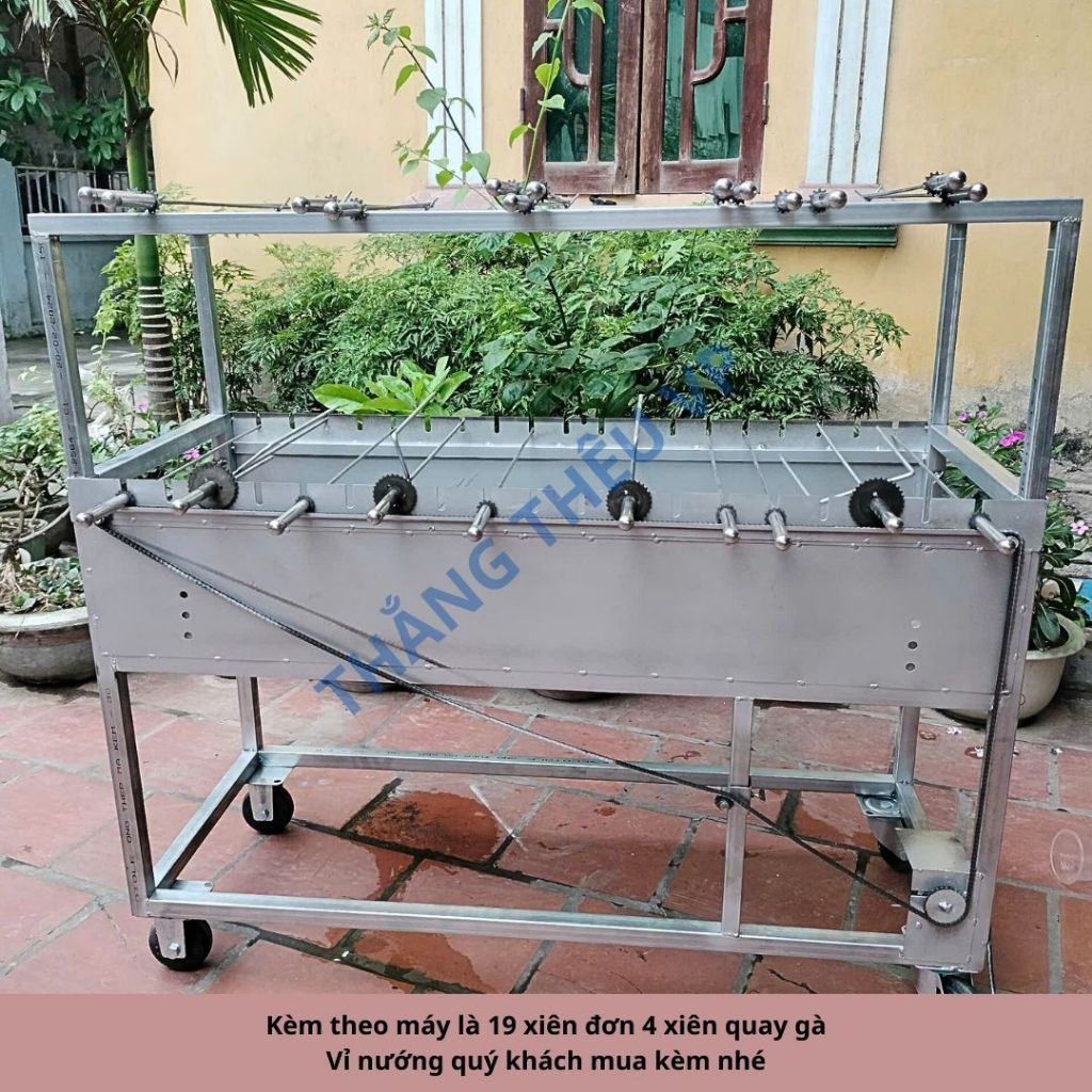 Máy nướng thịt chả quay gà vịt tự động inox 19 xiên tặng kèm 19 xiên đơn và 4 xiên quay gà
