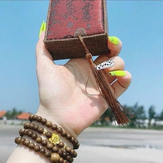 [TẶNG LỘC RÙA VÀNG ] Vòng Tay Trầm Hương 108 Hạt Size 6Li Mix Charm Hoa Sen MẠ VÀNG - Kèm Hộp Gấm Đựng Vòng Phụ Kiện