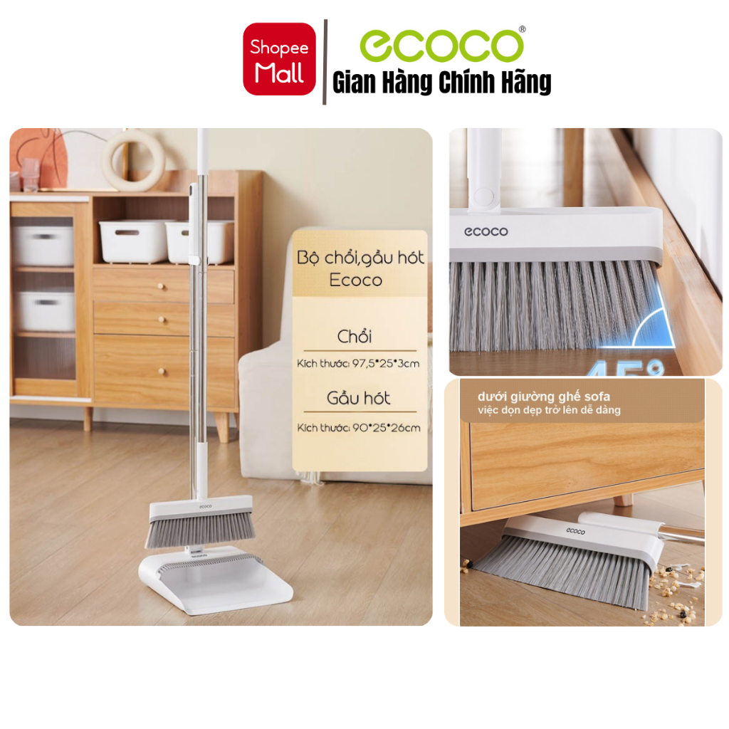 Bộ Chổi Quét Nhà Kèm Hót Rác ECOCO Xoay 360 Độ Gấp Gọn Thông Minh, Chất ...