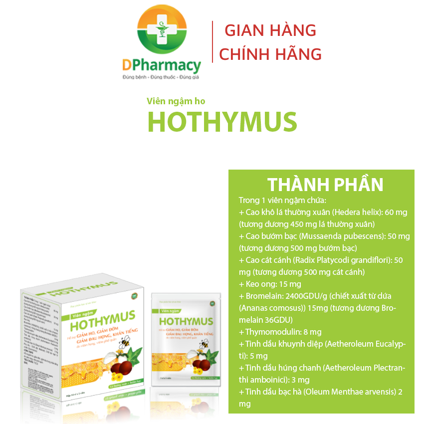 Viên ngậm Hothymus SanfoBee -  Hỗ trợ giảm ho, giảm đờm, giảm đau họng, do viêm họng, viêm phế quản