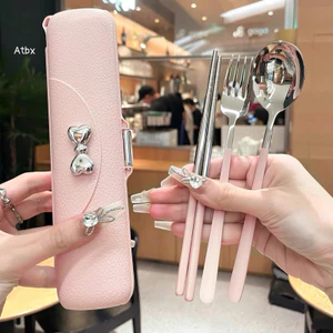 Sét thìa đũa dĩa inox 304 có hộp đựng nơ sang trọng tiện lợi