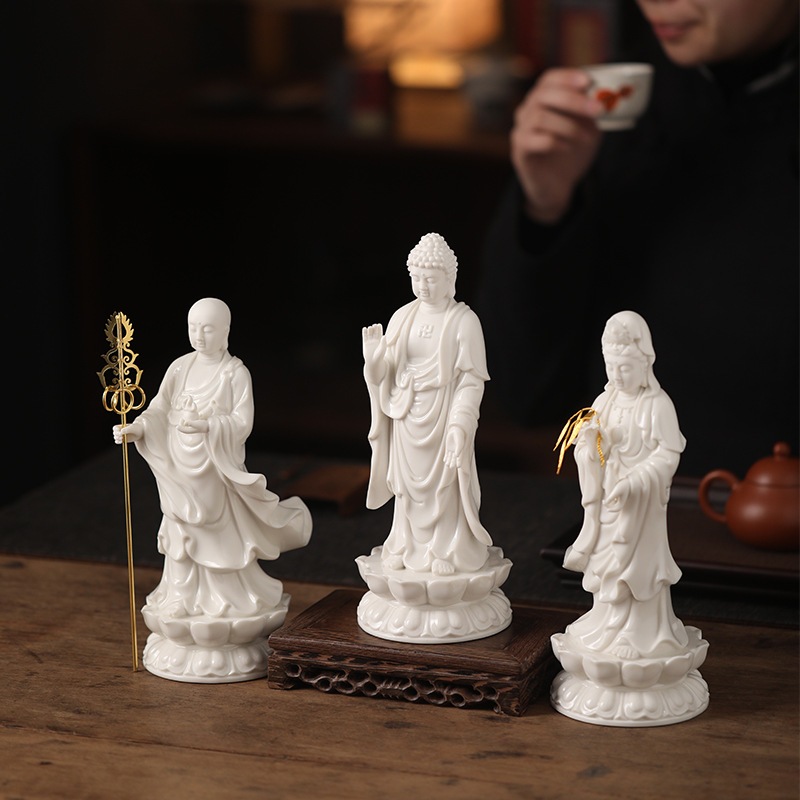 Bộ Tượng Ta Bà Tam Thánh Gốm Sứ Cao Cấp, Tam Thánh Phật, Tượng Phật Decor, Trang Trí Phong Thuỷ, Nhà Cửa