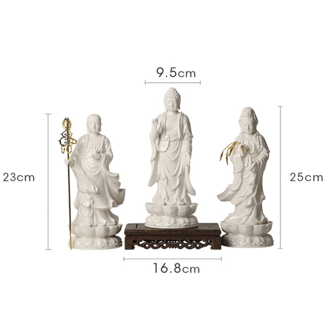 Bộ Tượng Ta Bà Tam Thánh Gốm Sứ Cao Cấp, Tam Thánh Phật, Tượng Phật Decor, Trang Trí Phong Thuỷ, Nhà Cửa