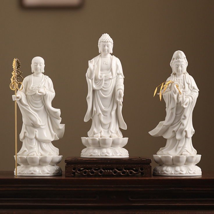 Bộ Tượng Ta Bà Tam Thánh Gốm Sứ Cao Cấp, Tam Thánh Phật, Tượng Phật Decor, Trang Trí Phong Thuỷ, Nhà Cửa