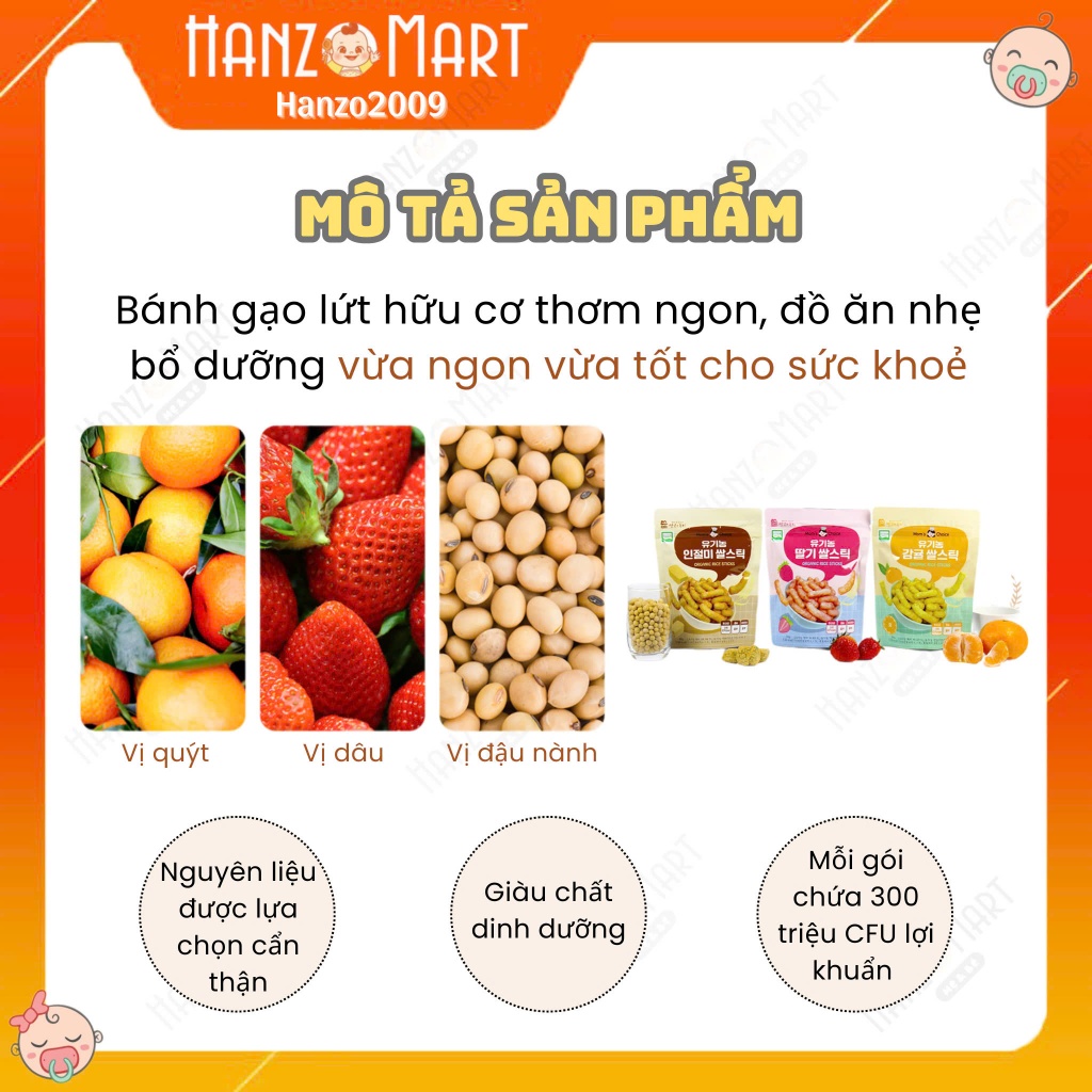 Bánh gạo ăn dặm hữu cơ gạo nếp cho bé hình que bổ sung lợi khuẩn 7m+ (30g) Mom’s choice