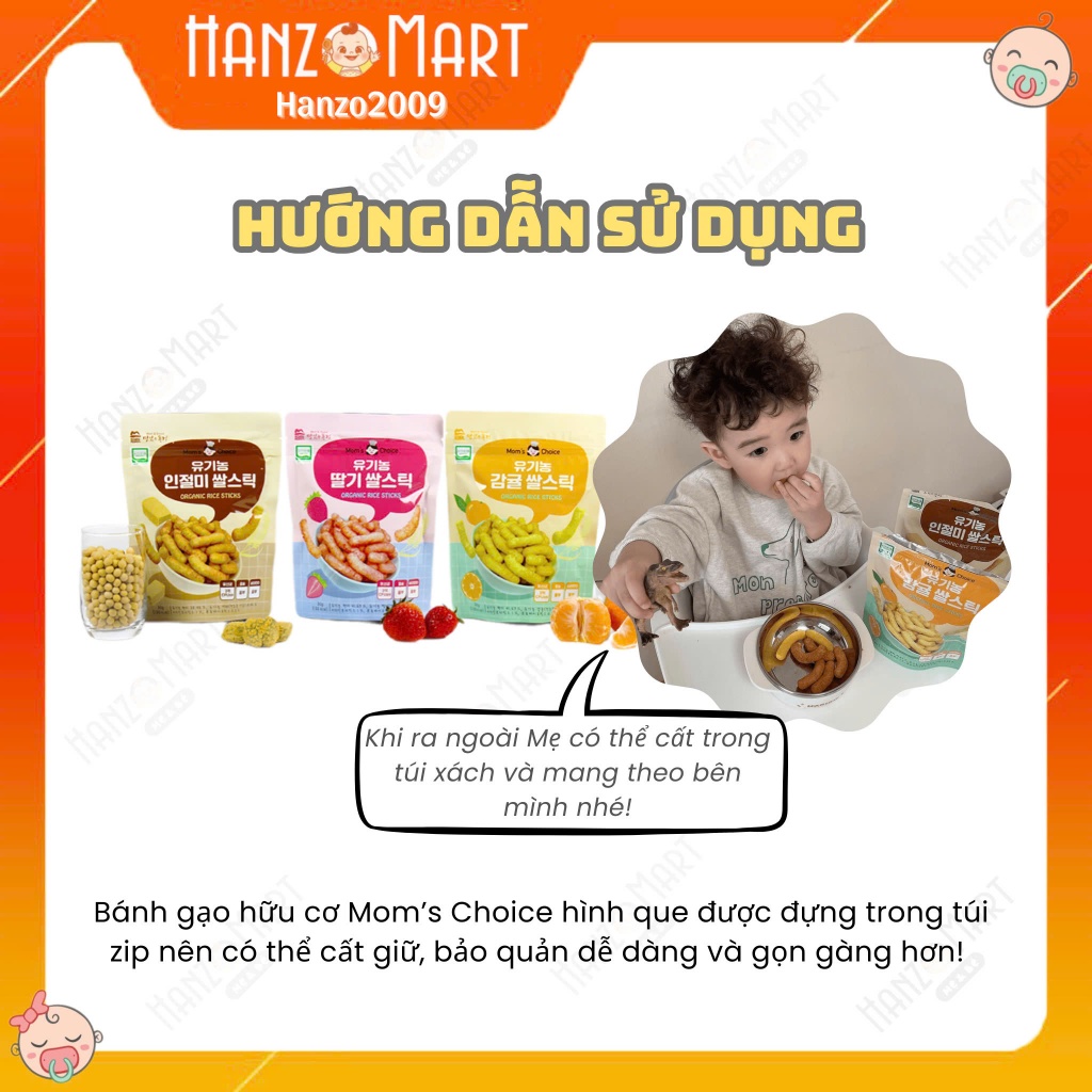 Bánh gạo ăn dặm hữu cơ gạo nếp cho bé hình que bổ sung lợi khuẩn 7m+ (30g) Mom’s choice