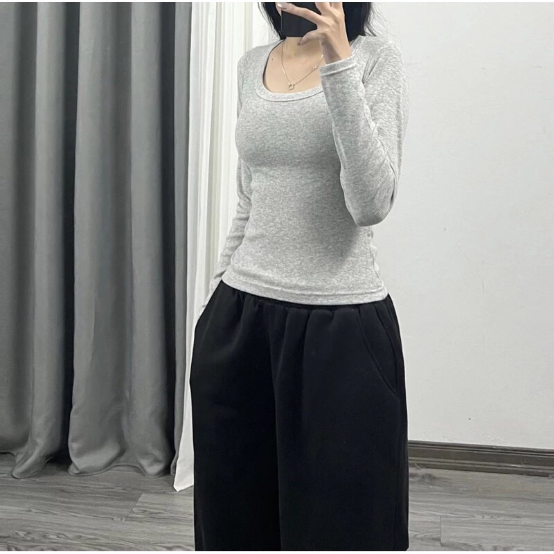 Áo nữ tay dài cổ vuông dáng ôm  Basic co dãn dễ phối đồ đi chơi đi học A331 | BigBuy360 - bigbuy360.vn
