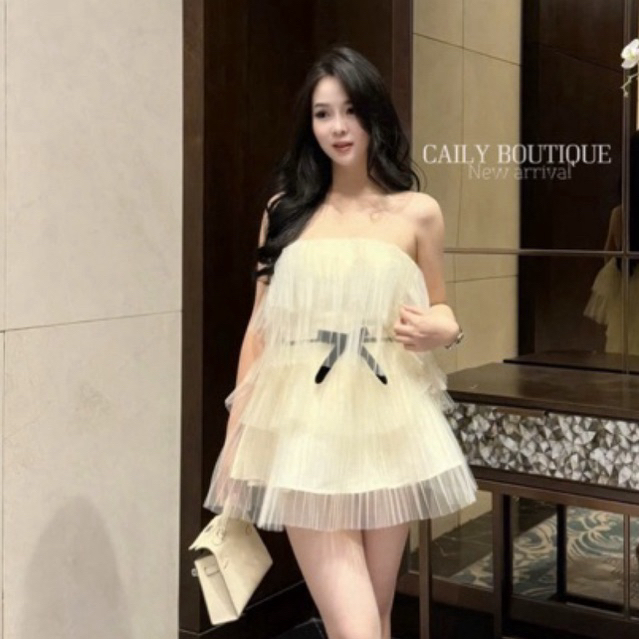 “Neil dress” Đầm quây cup ngực thiết kế dập ly tầng phối nơ nhung buộc eo sang chảnh,hàng cao cấp 2 lớp | MIU.STUDIO