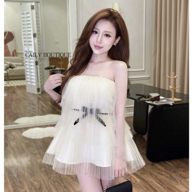 “Neil dress” Đầm quây cup ngực thiết kế dập ly tầng phối nơ nhung buộc eo sang chảnh,hàng cao cấp 2 lớp | MIU.STUDIO