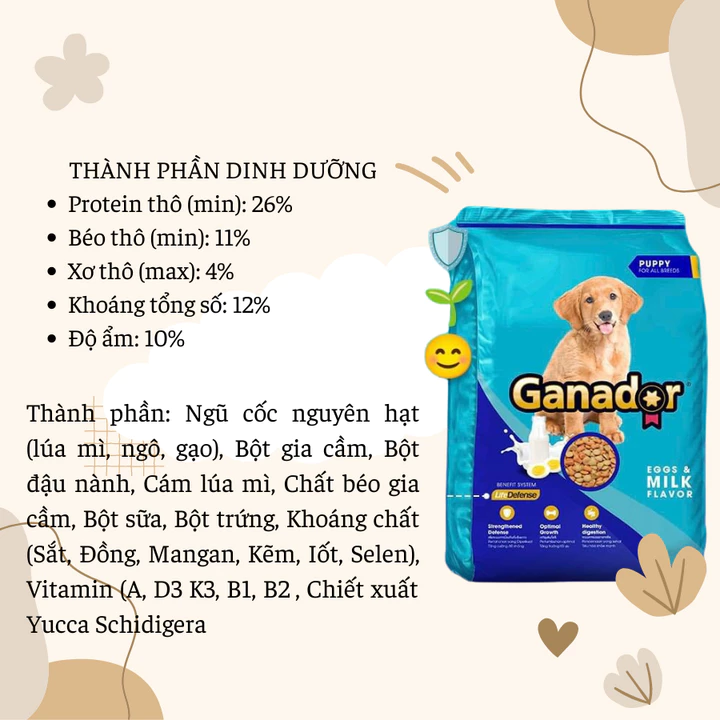 5gói x 400gram Thức ăn cho chó con Ganador Puppy Egg and Milk - Vị Trứng và Sữa -Thức ăn hạt cho chó – 7