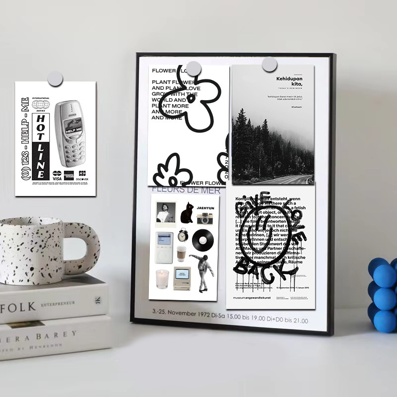 Bộ 10 tấm Postcard decor tường MÀU TRẮNG ĐEN Y2K CUTE DỄ THƯƠNG size 10x15cm trang trí tường bàn học | BigBuy360 - bigbuy360.vn