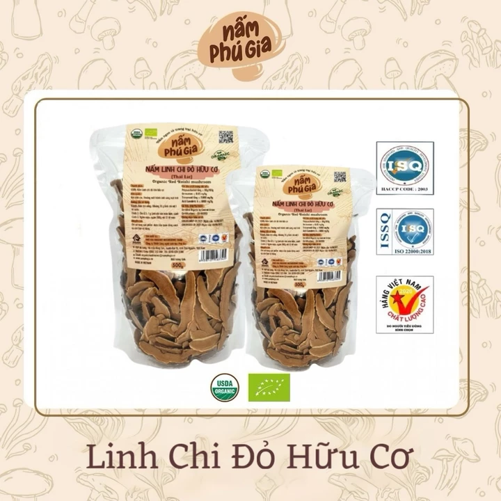 Nấm Linh Chi Đỏ Hữu Cơ Thái Lát | Nấm Phú Gia