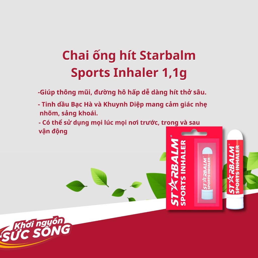 Chai hít Starbalm Sports Inhaler 1,1g chiết xuất thảo dược giúp thông mũi, hít thở sâu tốt cho hệ hô hấp