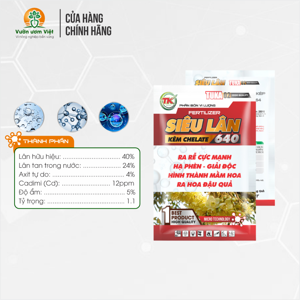 Phân bón SIÊU LÂN 640 kích mầm hoa, dưỡng hoa và rễ phát triển tốt và đồng đều - 50gr