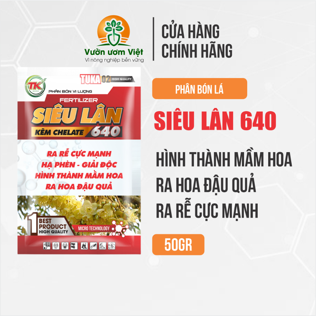 Phân bón SIÊU LÂN 640 kích mầm hoa, dưỡng hoa và rễ phát triển tốt và đồng đều - 50gr