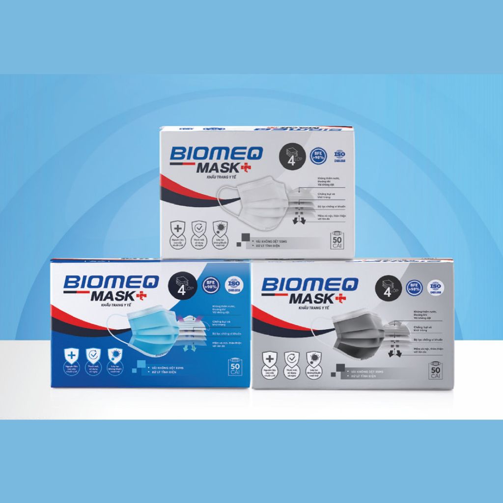 Khẩu trang y tế Biomeq Mask+ 4 lớp kháng khuẩn, hiệu quả lọc vi khuẩn BFE trên 98%