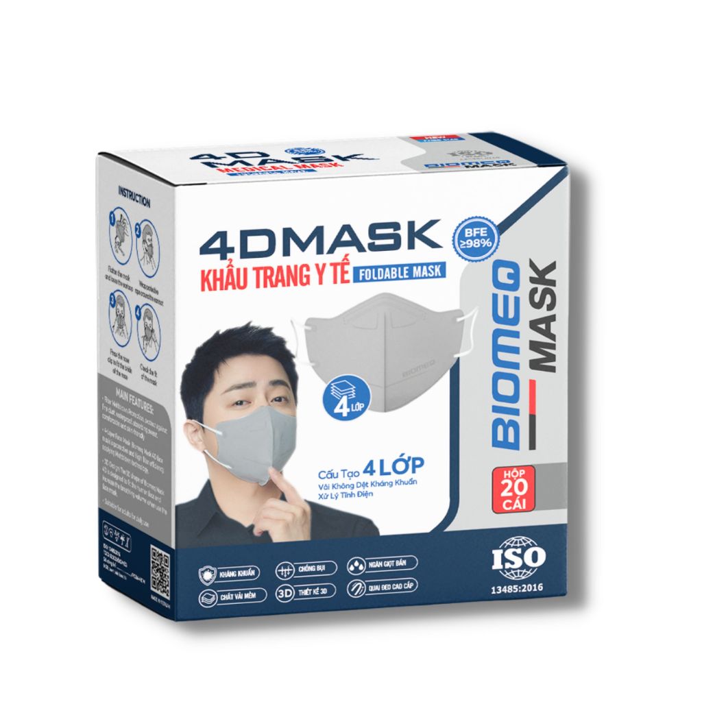 Hộp 20 cái Khẩu trang y tế BIOMEQ MASK 4D 4 lớp vải dệt và vi lọc siêu an toàn