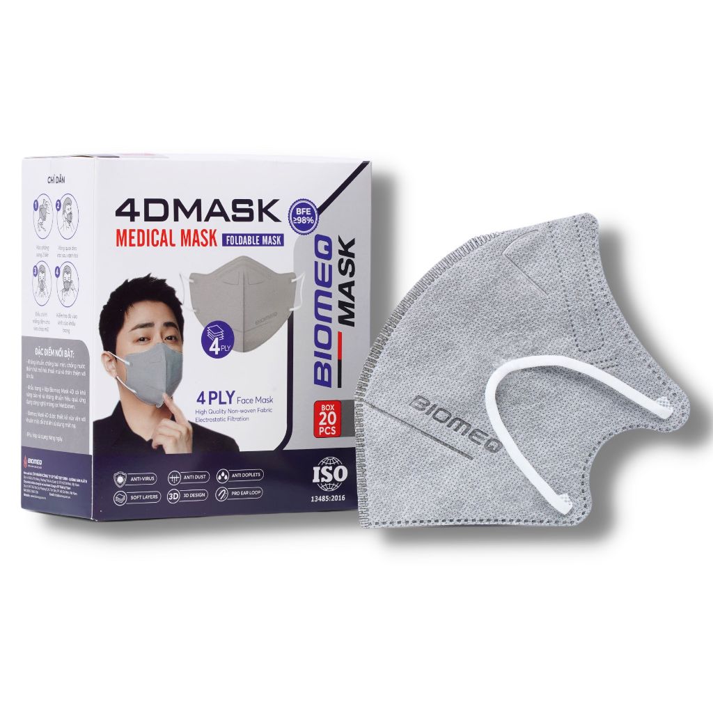 Hộp 20 cái Khẩu trang y tế BIOMEQ MASK 4D 4 lớp vải dệt và vi lọc siêu an toàn