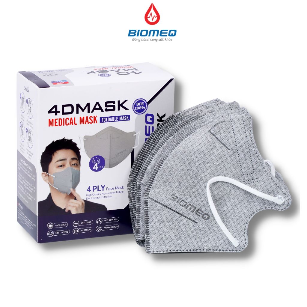 Hộp 20 cái Khẩu trang y tế BIOMEQ MASK 4D 4 lớp vải dệt và vi lọc siêu an toàn