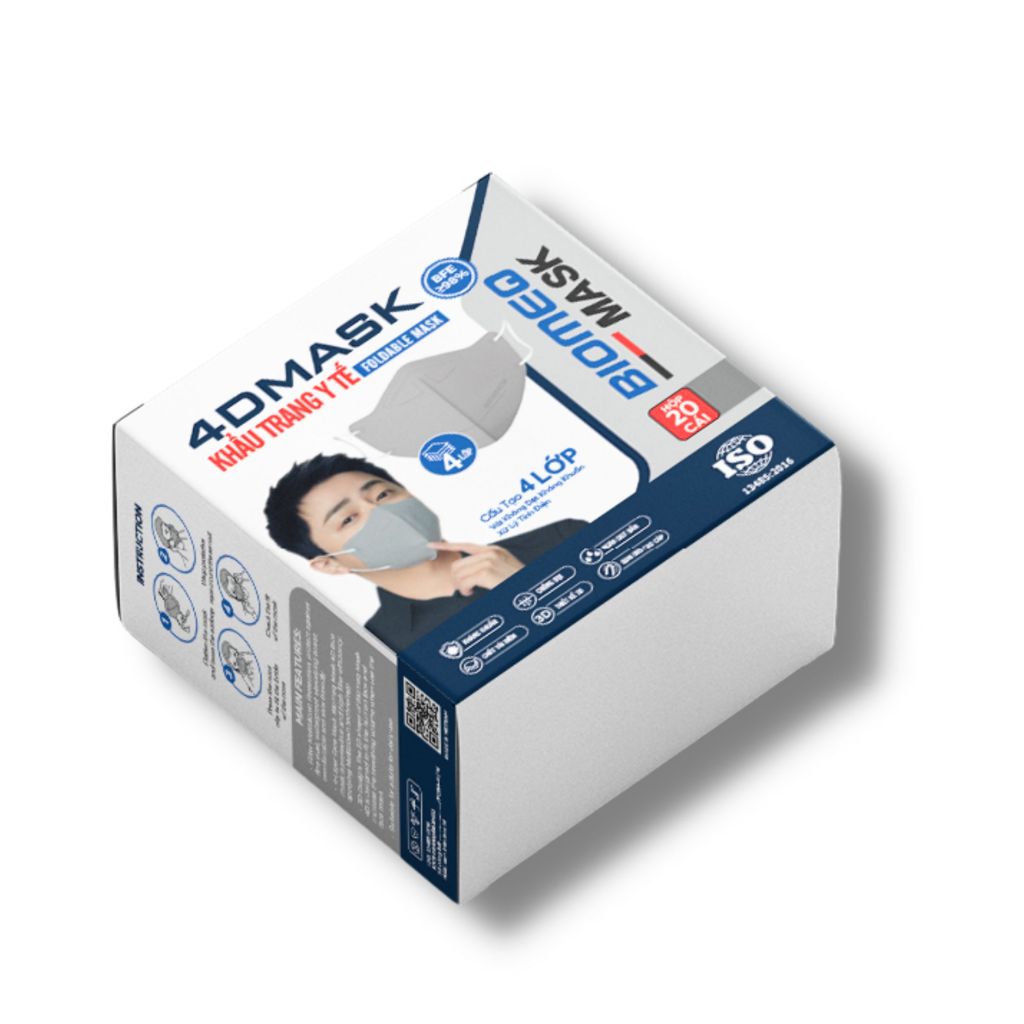 Hộp 20 cái Khẩu trang y tế BIOMEQ MASK 4D 4 lớp vải dệt và vi lọc siêu an toàn