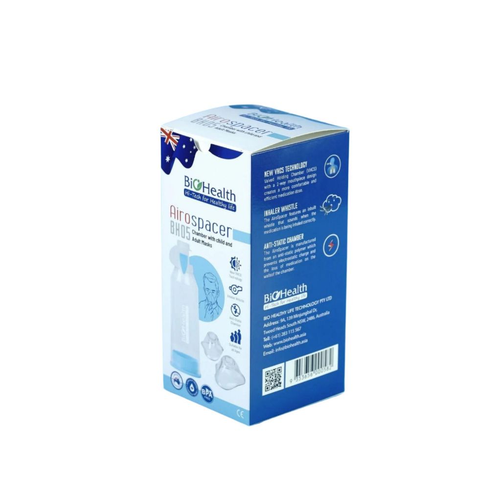 Buồng đệm khí dung BioHealth BH05 - Van 2 chiều thể tích 220ml xông mũi họng dành cho người lớn và trẻ em