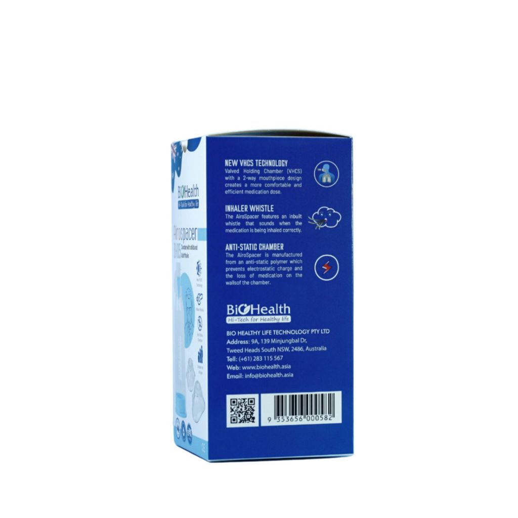 Buồng đệm khí dung BioHealth BH05 - Van 2 chiều thể tích 220ml xông mũi họng dành cho người lớn và trẻ em