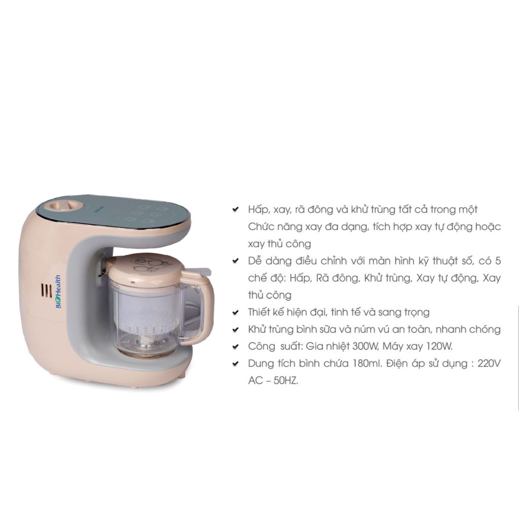 Máy làm thức ăn dặm cho bé BioHealth BH003 tích hợp nhiều tính năng