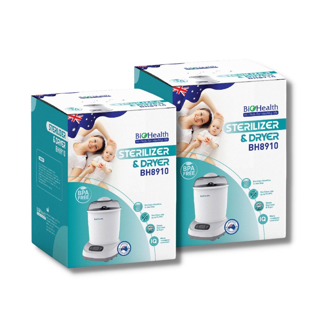 Máy tiệt trùng và sấy khô bình sữa BioHealth BH8910 diện tích rộng, đủ cùng lúc 8 bình sữa