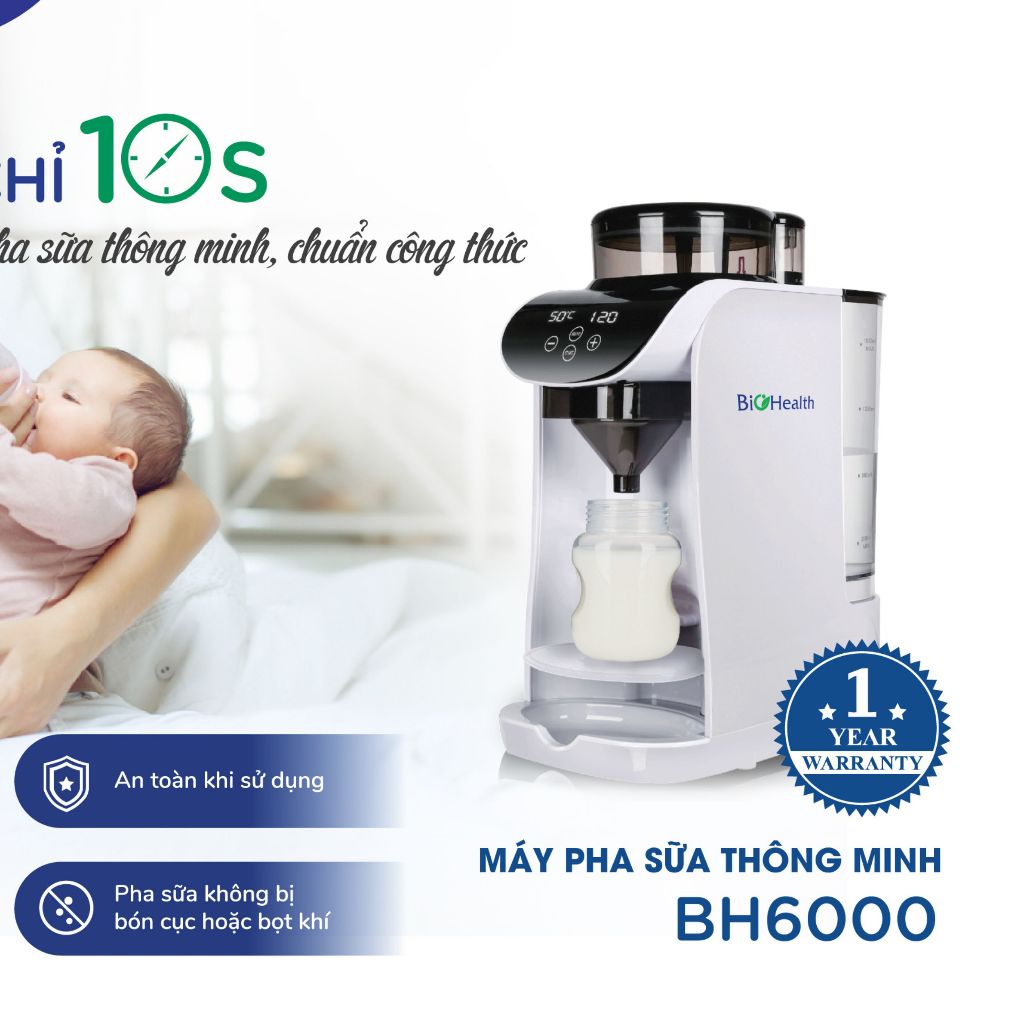 Máy pha sữa bột tự động Biohealth BH6000 pha nhanh chỉ 10s, có app điều khiển từ xa