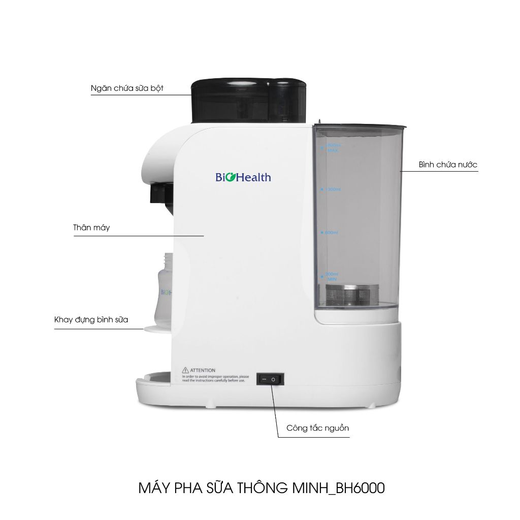 Máy pha sữa bột tự động Biohealth BH6000 pha nhanh chỉ 10s, có app điều khiển từ xa