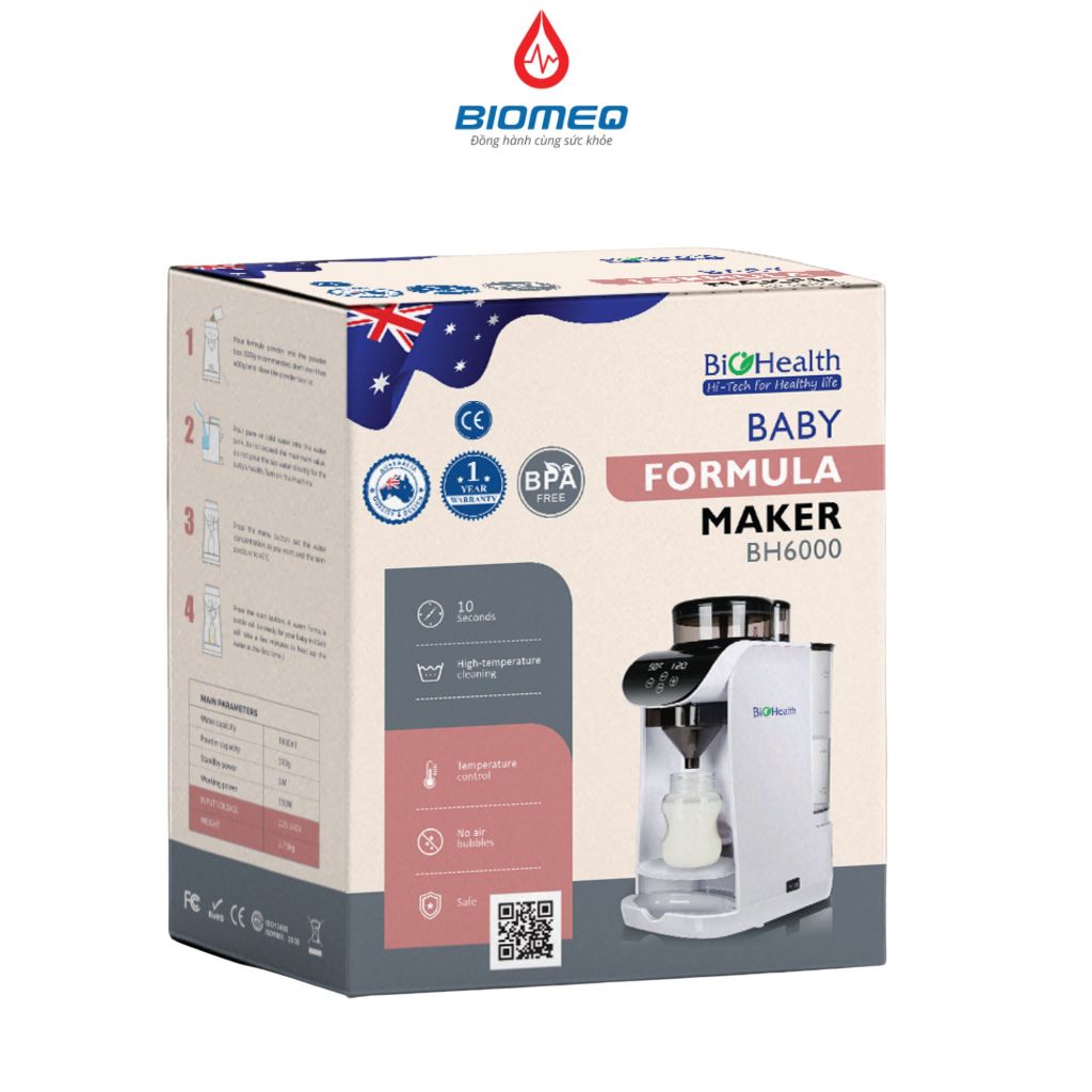 Máy pha sữa bột tự động Biohealth BH6000 pha nhanh chỉ 10s, có app điều khiển từ xa