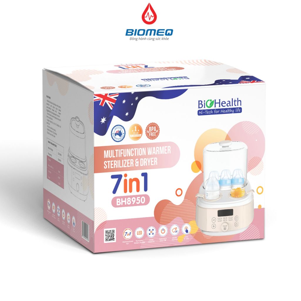 Máy tiệt trùng, hâm sữa sấy khô đa năng 7 trong 1 Biohealth BH8950