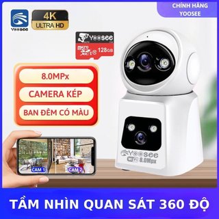 Camera Yoosee 2 MẮT XEM 2 MÀN HÌNH cùng lúc 8MPX xoay 360 độ,xem đêm có màu, hỗ trợ đàm thoại 2 chiều