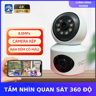 Camera Yoosee 2 MẮT XEM 2 MÀN HÌNH cùng lúc 8MPX xoay 360 độ,xem đêm có màu, hỗ trợ đàm thoại 2 chiều